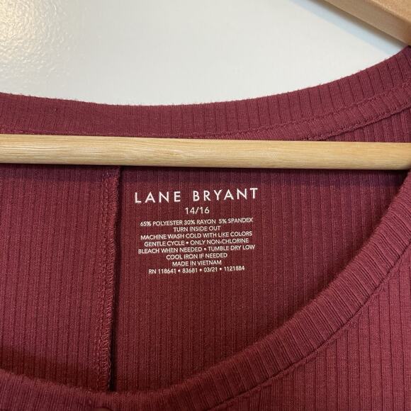 Lane Bryant Button Down Ribbed Tshirt Women's Size 2X 16-18 Maroon Red Stretchy - Picture 6 of 8